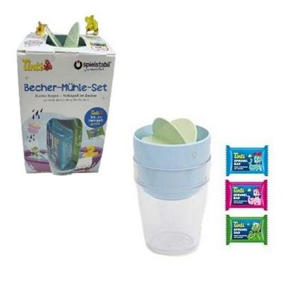 Spielstabil 3701 - Becher-Mühle-Set pastell mit 3 x Tinti Badetabs