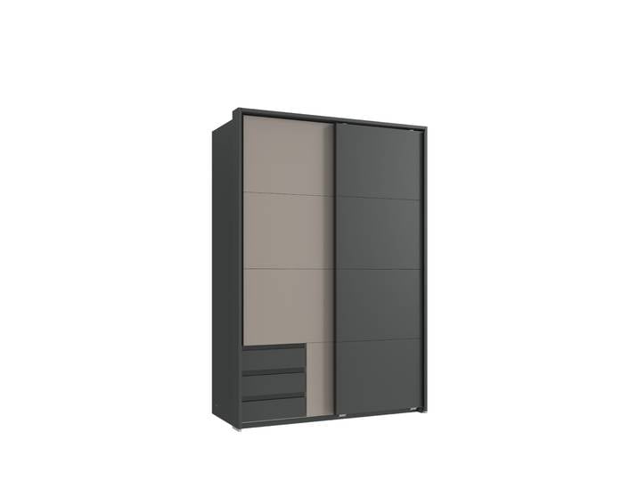 Schwebetürenschrank 2-trg.Kleiderschrank 138 cm Grafit 1xTür Sandgrau Passepartout / 22673