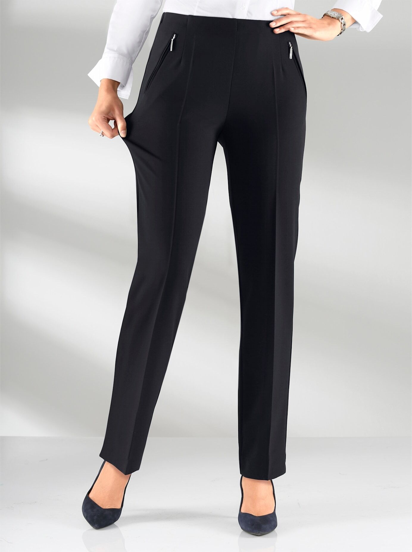 Schlupfhose ADELINA, Damen, Gr. 205, Extrakurzgrössen, schwarz, 88% Polyester, 12% Elasthan, unifarben, lang, Hosen Schlupfhose schwarz 205, Extrakurzgrössen