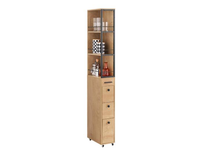 SoBuy Hochschrank Natur, Naturfarben, Schwarz, Holz, Metall, 20x170x40 cm, Waschküche, Mehrzweckschrank
