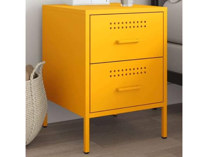 HEFZGDB Nachttisch Senfgelb 36x39x50,5 cm Stahl mit 2 Schubladen Industrie-Stil Design robuster Stauraum Beistelltisch
