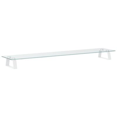 Helloshop26 - Monitorständer Schreibtischmöbel 100 x 20 x 8 cm gehärtetes Glas und weißes Metall 02_0044823