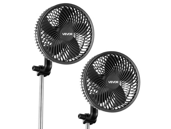 VEVOR Ventilateur de Culture à Pince\, Ventilateur Oscillant pour Tente de Culture\, USB-C\, 9 Vitesses et Mode Cyclique\, Oscillation 45° et 90°\, Boîtier en ABS\, pour Circulation de l'Air\, Noir\, Lot de 2