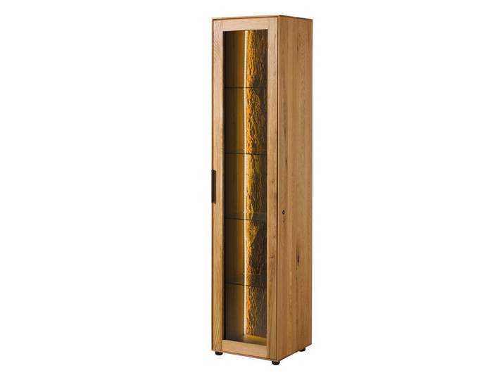Massivmoebel24 Standvitrine LINDAU Wildeiche Massivholz natur (Massivholz teilmontiert 48 LINDAU #20) Wildeiche 46x43x203 cm natur geölt