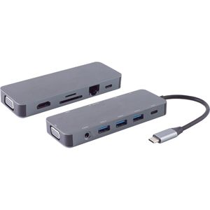 S-Conn Dockingstation USB-C multiport 11 in 1, 14-05028, 100 Watt, HDMI, VGA, LAN, USB-C 3.0