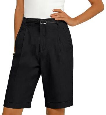 LightInthebox Women's Shorts Linen Shorts Dress Shorts Summer Shorts Vacation Fashion Basic Knee Length Medium Waist Plain Pocket Elastic Waist Straight Leg Lightweight Comfortable Breathable Inelastic Daily