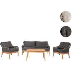 Gartengarnitur HWC-H56b, Lounge-Set Gartenlounge Sofa Sessel Tisch, Seilgeflecht Rope Holz Akazie ~ dunkelgrau