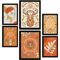 POSTER Set Mit 6 Drucken Von Orange In Brilliant Groovy Style Collection Dekorative Rahmen Für Ihr Zuhause Wandkunstdruck A3 & A4 Schwarzer Rahmen