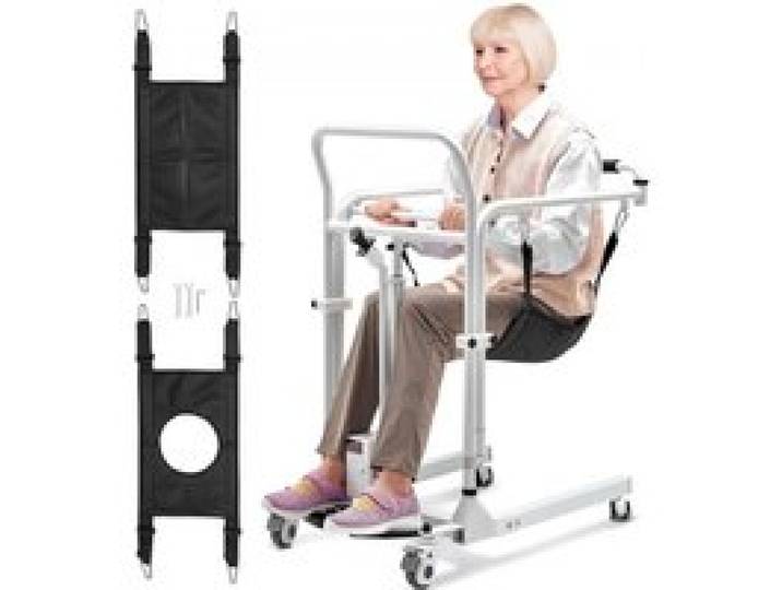 VEVOR Fauteuil Roulant Élévateur Patient Hauteur Réglable, Fauteuil de Transfert Patients Électrique Pliable avec Roulettes et 2 Coussins de Siège, Charge 100 kg, pour Personnes Âgées Handicapées
