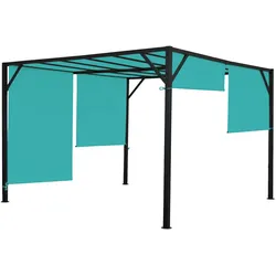 Décoshop26 - Pergola-Gartenpavillon mit Dachterrasse stabile 6 cm Stahlkonstruktion + verschiebbares türkisblaues Dach 3x3m 04_0004070