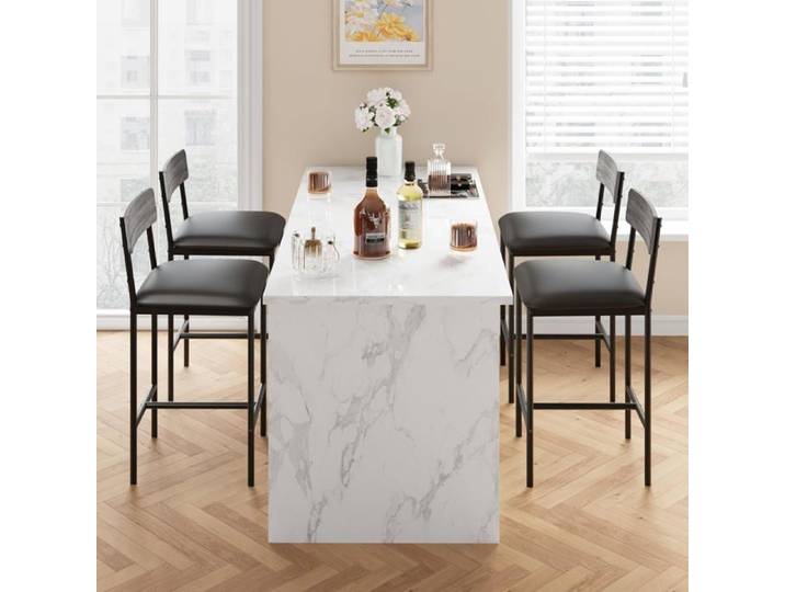 Tabouret de bar en métal - GARVEE - Structure métallique robuste - Hauteur d'assise 65 cm