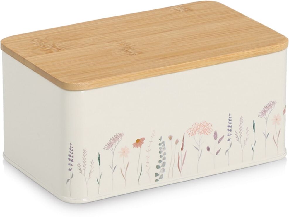 Vorratsdose ZELLER PRESENT "m. Bambusdeckel "Flowers", beige (weiß), B:12,5cm H:95cm L:20,5cm, Bambus, Metall, Lebensmittelaufbewahrungsbehälter, Vorratsdose, Moderne Materialkombination, 1650 ml