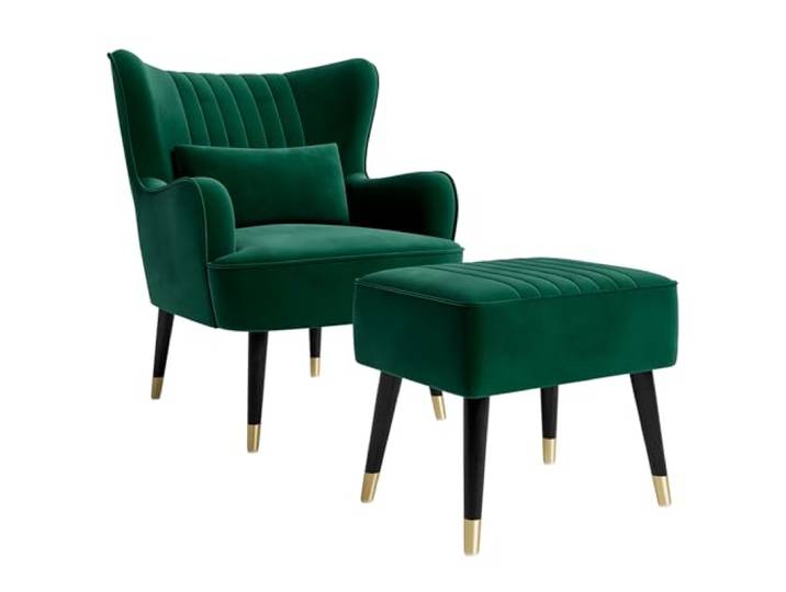 Vesgantti Samt Sessel Set, Moderne Relaxsessel mit Hocker und Holzbein, Loungesessel mit Armlehnen, Ohrensessel für Wohnzimmer Schlafzimmer Hocker und Sessel Werden separat versandt