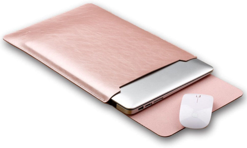 SOYAN MacBook / Laptop 12" (30cm x 22cm x 3mm) Læder Sleeve med musemåtte - Rose Gold