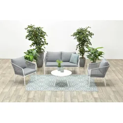 Garden Impressions Aluminium-Rope Lounge-Set "Madone" inkl. Sofa, Sesseln, Tisch und Kissen,weiß / hellgrau,