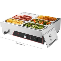 VEVOR kommerzieller Speisenwärmer mit 6 Behälter (1/3-Größe) & Netzkabel, 1500 W Buffetwärmer Edelstahl, Buffetbehälter Buffet-Wasserbad Speisenwärmstation für Restaurants Partys Buffets