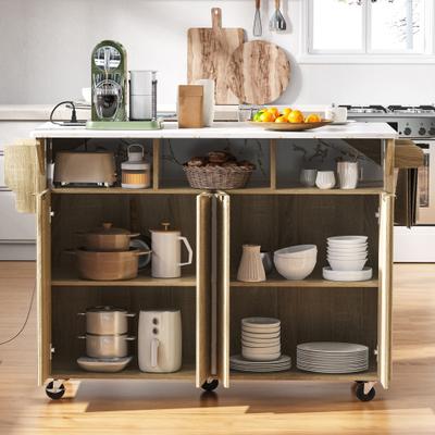 "55.5"" Fluted Kitchen Island with 2 Drop Leaf and Power Outlet"