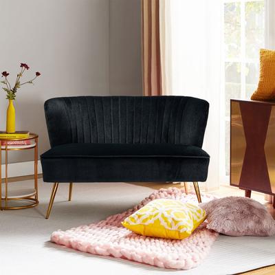 HULALA HOME Monica Modern Velvet Curved Tufted Back Loveseat with Metal Tapered Legs