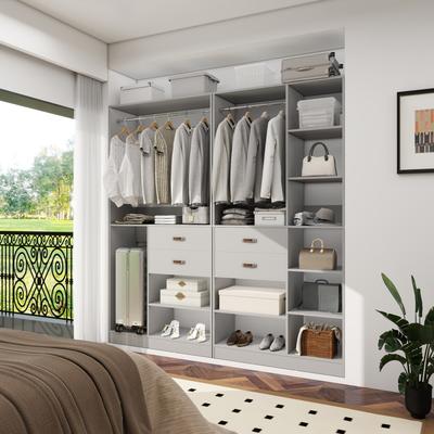 Rackcog 80''W Set of 2 Freestanding Closet System with Drawers, Reversible Wardrobe for Walk-in/ Reach-in Closet