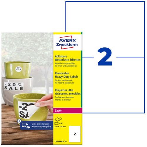 AVERY Zweckform 40 wetterfeste Folienetiketten L4717REV-20 weiß 210,0 x 148,0 mm