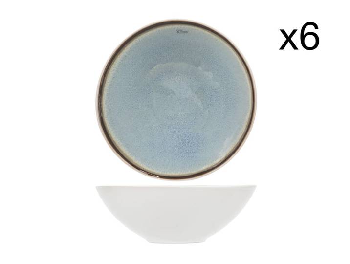 Lot de 6 Assiettes creuses en Grès, bleu, D18 cm
