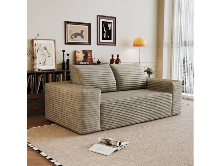 WOVREO canapé droit 180 cm en velours côtelé camel sans montage garnissage mousse