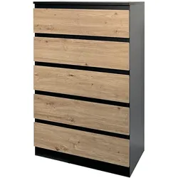 HTI-Living, Kommode + Sideboard, Kommode 5 Schubladen Thekla Schwarz-Artisaneiche (70 x 40 x 110 cm)