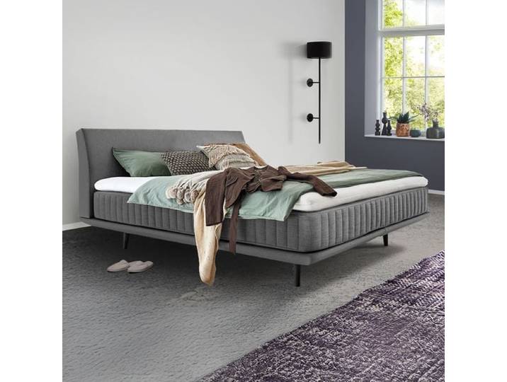 Boxspringbett Valtor Webstoff 140x200cm Taschenfederkern-Box Härtegrad: H2 Eiche skandinavisch