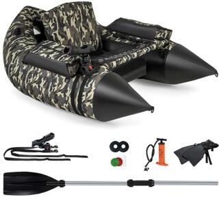 Costway 350 LBS Inflatable Fishing Float Tube with Adjustable Backrest and Backpack Straps-Camouflage