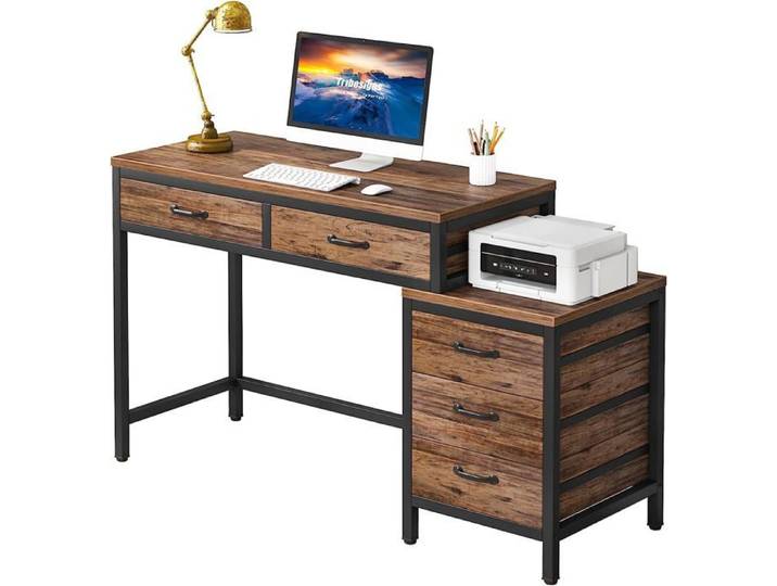 Tribesigns Bureau d'ordinateur Table de Bureau avec 5 Tiroirs Bureau Informatique avec Armoire à tiroirs réversible pour la