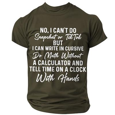 Herren Kurzarm-T-Shirt Anti-Technologie Humor 'Kein Snapchat TikTok' alte Schule Schreibschrift Mathe Uhr Grafik-Tee