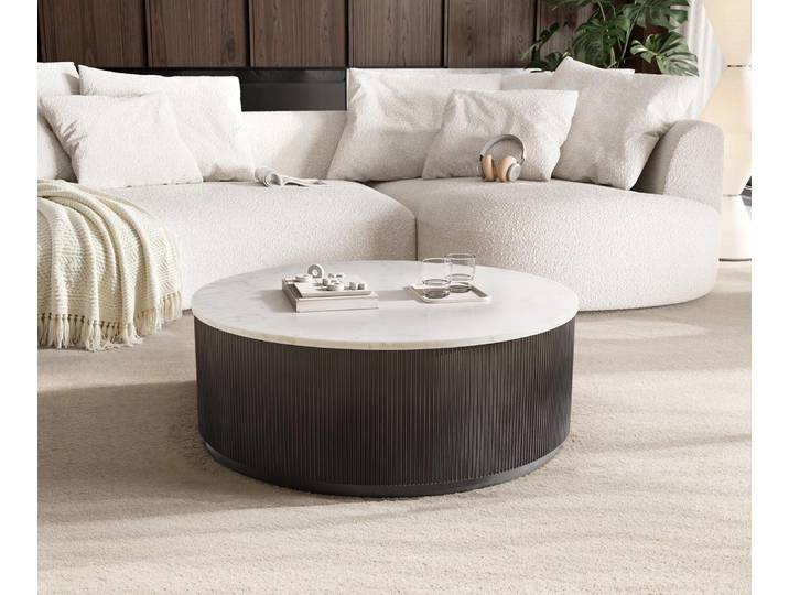 DELIFE Couchtisch Fiorano 90x90 cm Marmor Weiß Metall Black Antique