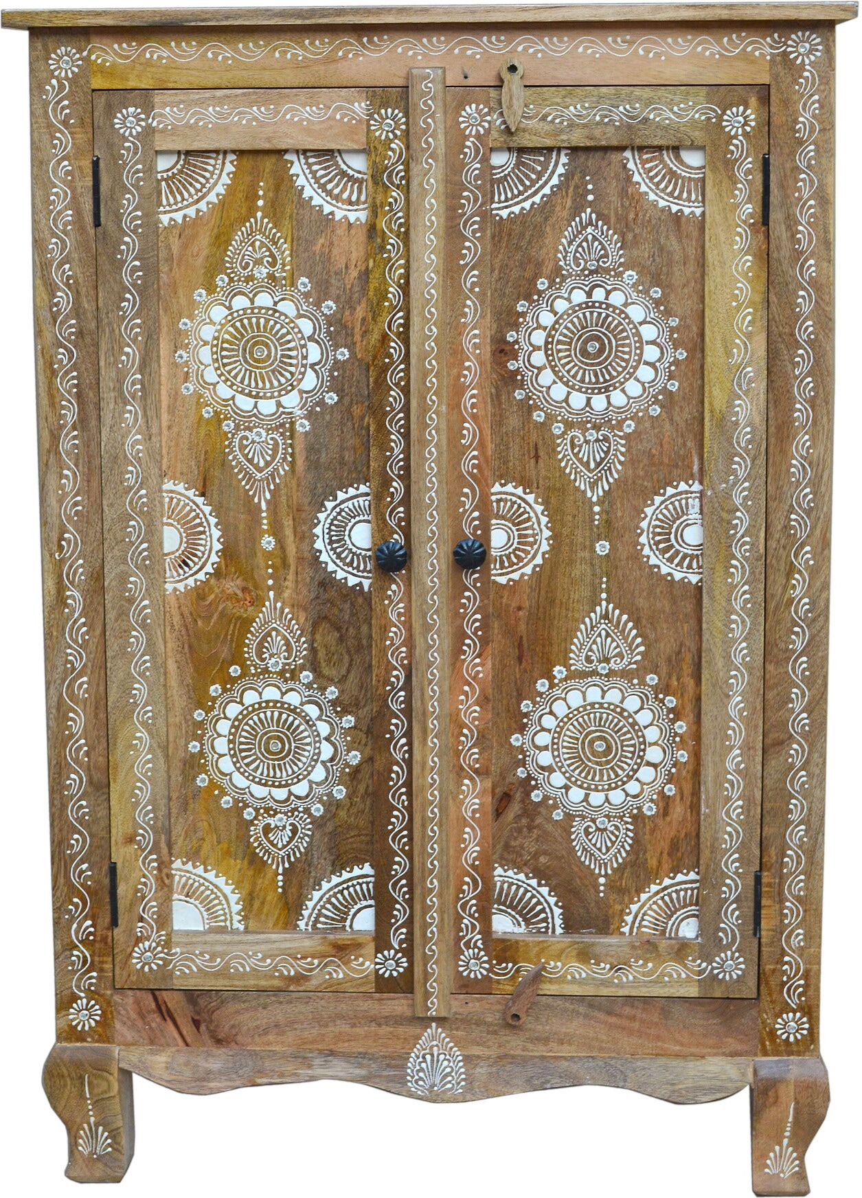 Highboard GOODPRODUCT "Gullaba", braun (hellbraun), B:80cm H:120cm T:40cm, Sideboards, Highboard, Kommode, Hand bemalt, Breite/Höhe 80/120 cm hellbraun B/H/T: 80cm x 120cm x 40cm, Mango, 2 Stk.