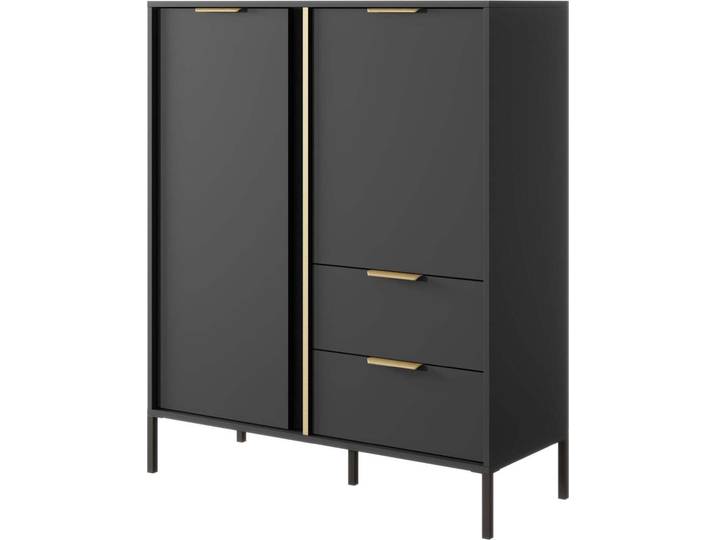 FURNLUX Sideboard Lars Black 103cm / Hauptfarbe: Schwarz / Abmessungen: 103 x 40 x 123 cm