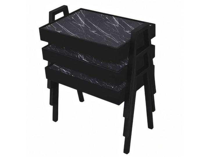 Xlmoebel Satztisch Schwarzes Couchtisch-Set aus Holz im modernen Design von XLMOEBEL (Set, 3x Couchtisch), Made in Europa