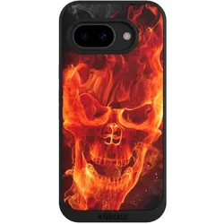 Nivocase Handyhülle für Google Pixel 9a Hülle NIVOpure Case Schwarz Feuer Schädel Totenkopf (Google Pixel 9a), Smartphone Hülle, Schwarz