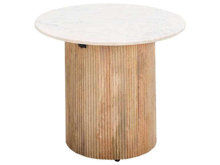 Livetastic Couchtisch, Natur, Weiß, Holz, Stein, Mangoholz, vollmassiv, Holz, rund, rund, 60x45x60 cm, Wohnzimmer, Wohnzimmertische, Couchtische, Couchtische Marmor