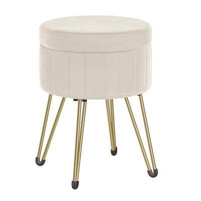Helloshop26 - Runder Samt-Hocker mit Stauraum 39 cm Durchmesser 444 cm Höhe 4 Metallbeine für Ankleidezimmer Wohnzimmer Schlafzimmer 12_0006167