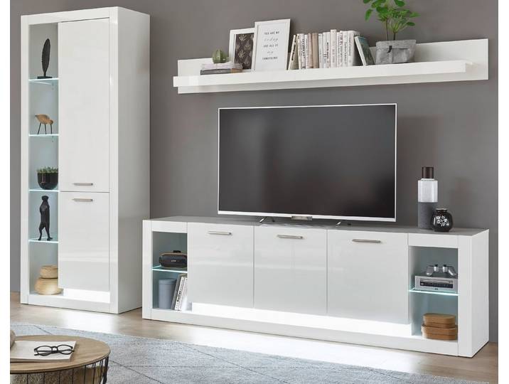 Furn.Design Wohnwand Ladis, (in weiß Hochglanz, Set 3-teilig, 298 x 198 cm), zeitlos elegantes Design