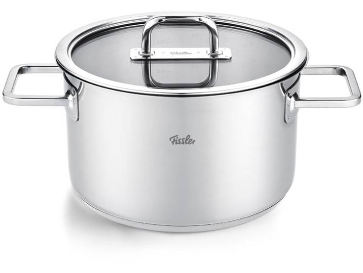 Kochtopf FISSLER Viseo Pro , silber (silberfarben), Ø:20cm, Töpfe, Kochtopf, Edelstahl-Kochtopf mit Glasdeckel und Superthermic Boden