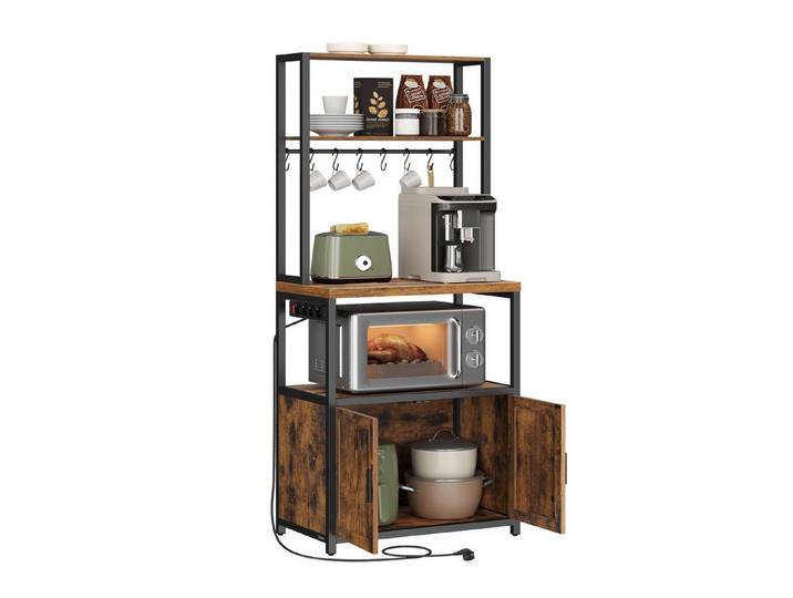 VASAGLE Standregal Küchenregal mit Steckdosen, Küchenschrank, 90 cm hoher Arbeitsplatte, Standregal mit 8 Haken, 40 x 60 x 170 cm