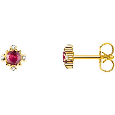 Paar Ohrstecker THOMAS SABO "Vintage mit Stein", bunt (gelbgoldfarben, weiß, rot, weiß, rot), Ohrringe, Damen, Silber 925 (recycelt), mit Zirkonia (synth.), Saphir (synth.)