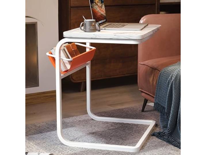 Runde Tische， Sofa-Tabletttisch mit Aufbewahrungstasche(/White B+/White)
