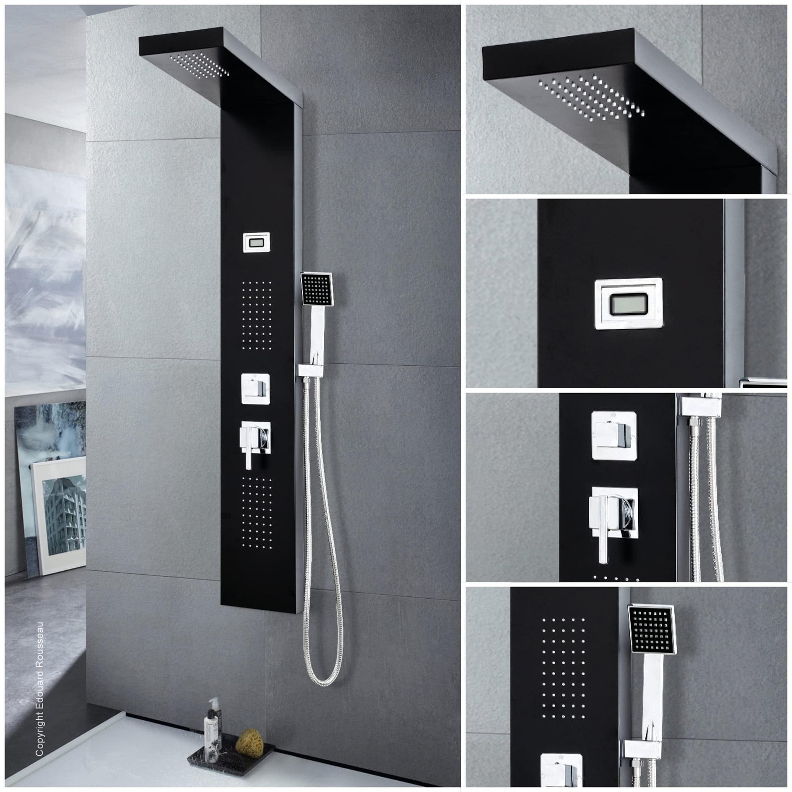 Dripio Douchepaneel Torquay met hydromassagefunctie, antikalbescherming en temperatuurindicator, zwart