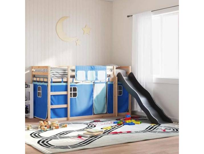 RJPLMFV Etagenbett für Kinder mit Rutsche Kiefer massiv 80 x 200 cm 4 Sicherheitsseiten, Leiter inklusive, abnehmbare Vorhänge, Wandbefestigung im Lieferumfang enthalten