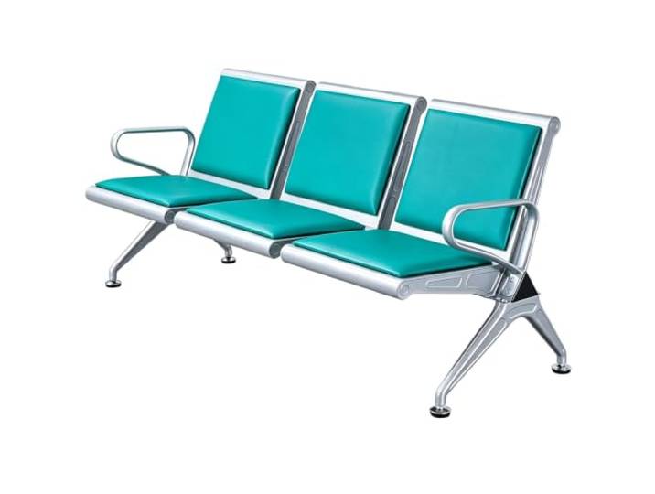3-Sitzer Wartezimmerbank mit Polsterung und Armlehnen, Belastbarkeit 500 Kg Edelstahlrahmen, Rostfrei und Wasserdicht, für Flughäfen, Krankenhäuser und Büros, 175x65x78cm(Green)