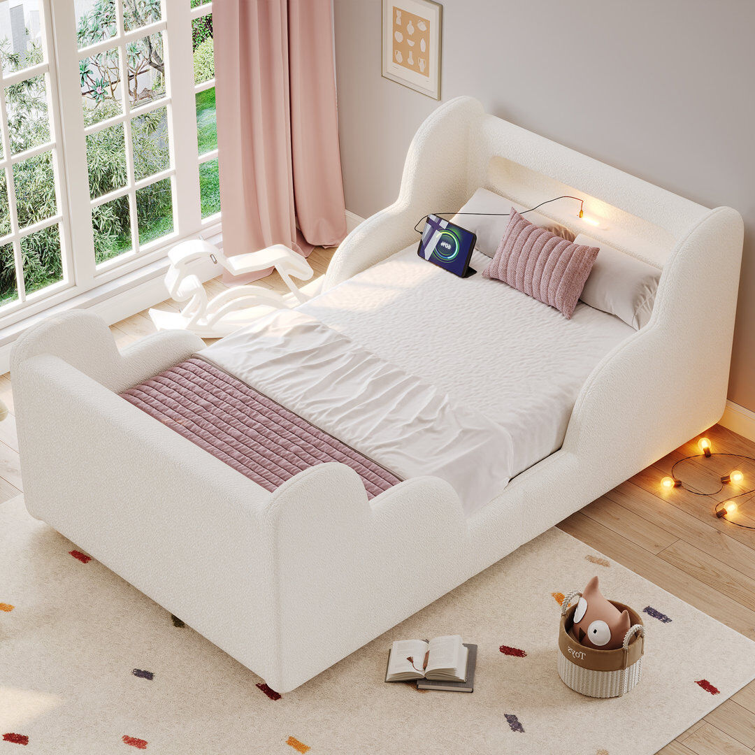 Brayden Studio Upholstered Single (3') Bed Beige Boucle 59.5cm H X 100.5cm W X 207cm L