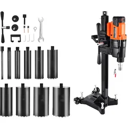 VEVOR Diamantkernbohrmaschine Kernbohrgerät, 26 cm max. Bohrdurchmesser, Nass Trocken Diamantbohrer mit 10 Bohrern & Bohrständer, einstellbare Drehzahl, UNC1 1/4-7 Gewinde, für Beton Ziegel, 2500 W