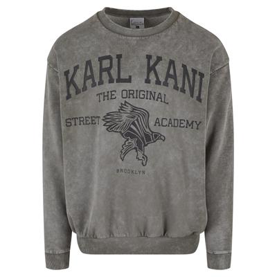 Rundhalspullover KARL KANI "Karl Kani Karl Kani Kani Street Academy OS Crew", Herren, Gr. S, grau (anthrazit), 65% Baumwolle, 35% Polyester, mehrfarbig, oversize, Rundhals, Pullover Rundhalspullover