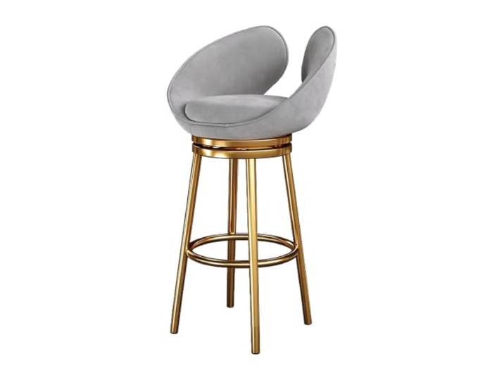 Drehbarer Barhocker Set 1, Rückenlehne, Samtsitz Metall-Fußstütze, Theke, Insel, Esszimmer(Grey,29.5in Gold)